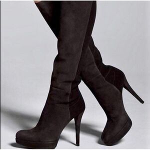 Stuart Weitzman Skyline Platform Boots Black Suede Leather size 9